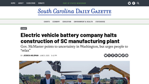 Electric vehicle battery company halts construction of SC ... - electric car battery factory