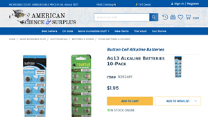 Ag13 Alkaline Batteries 10-Pack - American Science & Surplus - ag13 battery bulk