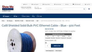 Cat8 Shielded Solid Bulk PVC Ethernet Cable - Blue - 500 Feet - cat 8 ethernet cable bulk