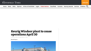 Keurig Windsor plant to cease operations April 30 - dr pepper manufacturer