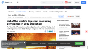 List of the world's top steel producing companies in 2022 published - largest manufacturer of steel in the world