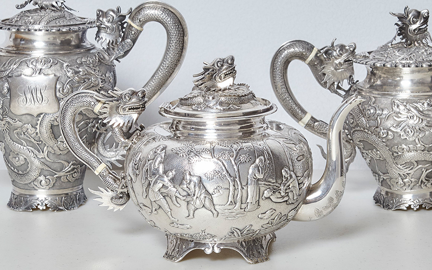 A relevant stock photo of sterling silver china in a typical setting.