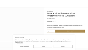 12 Pack: All White Color Mirror Aviator Wholesale Sunglasses - white sunglasses bulk