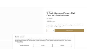 12 Pack: Oversized Square MVL Clear Wholesale Glasses - oversized glasses bulk