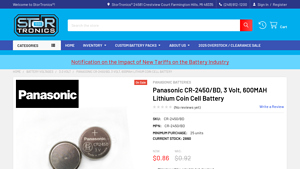 Panasonic CR-2450/BD, 3 Volt, 600MAH Lithium Coin Cell Battery - cr2450 bulk