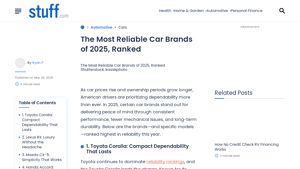 The Most Reliable Car Brands of 2025, Ranked - Stuff.com - auto manufacturer reliability rankings