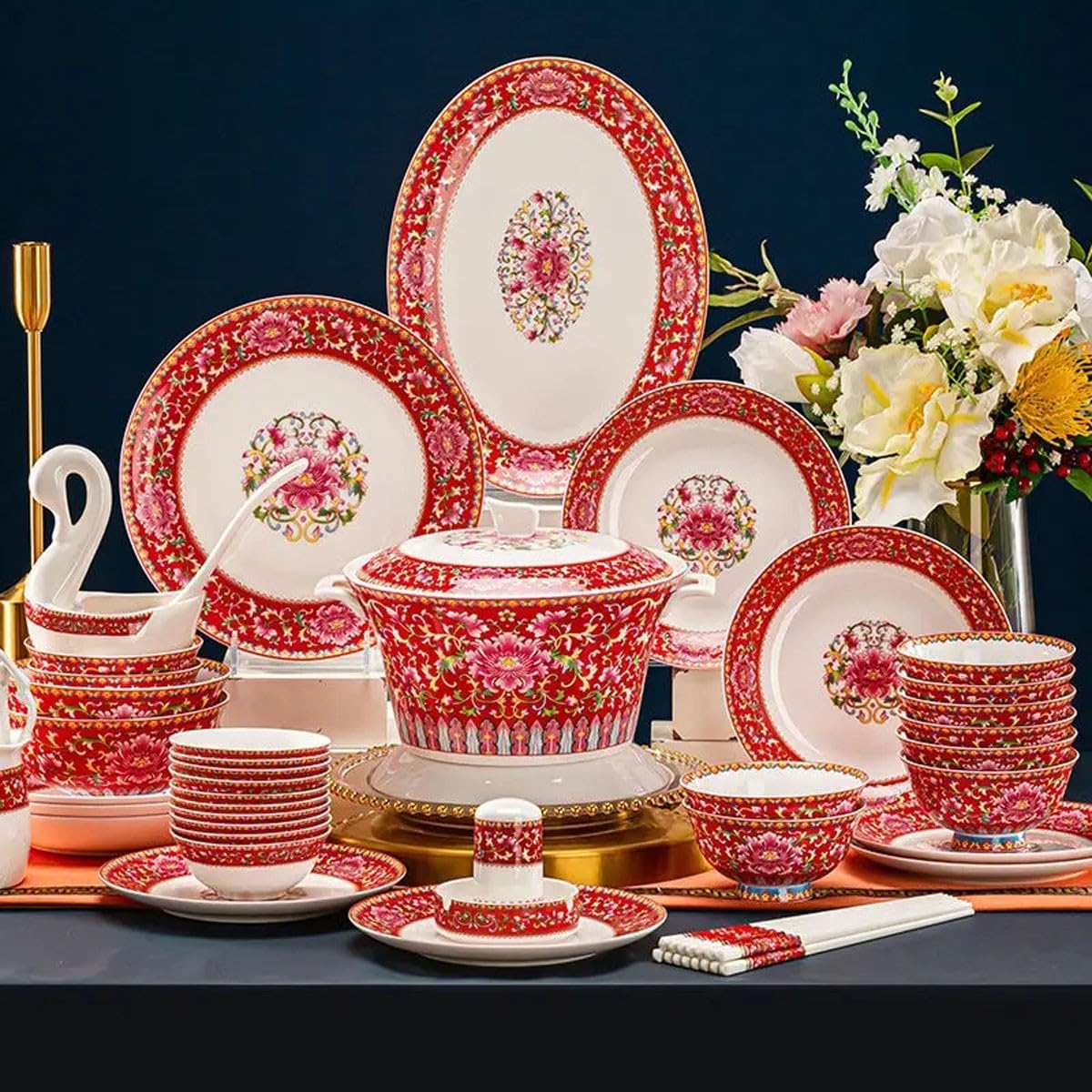 A relevant stock photo of tableware china in a typical setting.
