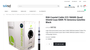 RG6 Quad Shield Coaxial Cable 18AWG 500ft - Tektel.com - rg6 bulk