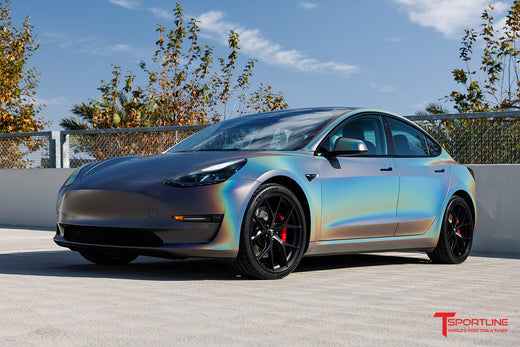 A relevant stock photo of tesla 3 custom in a typical setting.