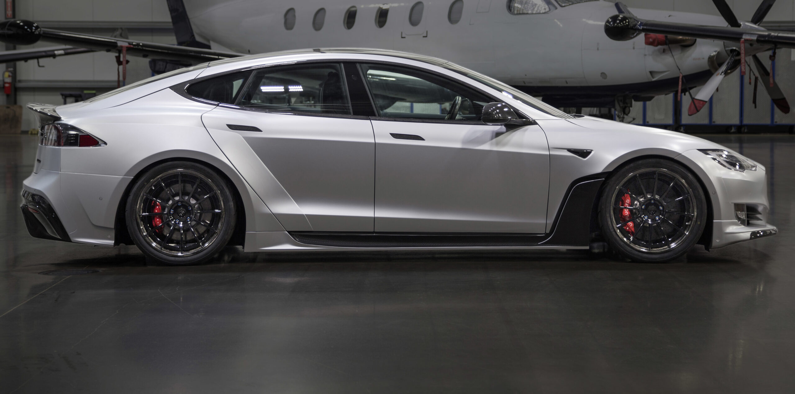 A relevant stock photo of tesla model s p100d custom in a typical setting.
