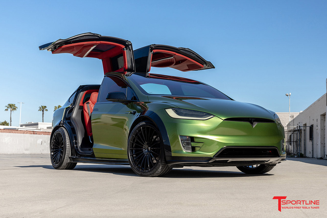 A relevant stock photo of tesla model x plaid custom in a typical setting.