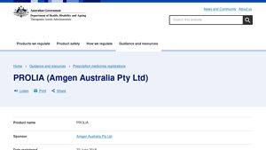 PROLIA (Amgen Australia Pty Ltd) - Therapeutic Goods Administration (TGA) - prolia manufacturer