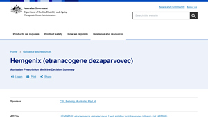 Hemgenix (etranacogene dezaparvovec) - Therapeutic Goods Administration ... - hemgenix manufacturer