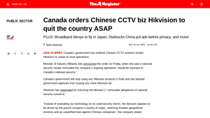 Canada orders Chinese CCTV biz Hikvision to quit the country ASAP - hikvision cctv company
