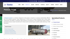 Pressure Vessel Manufacturer In India - Tinita Engineering - pressure vessel manufacturer