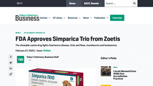 FDA Approves Simparica Trio from Zoetis - Today's Veterinary Business - simparica trio manufacturer