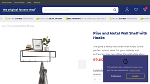 Pine and Metal Wall Shelf with Hooks - The Original Factory Shop - metal wall shelf factory