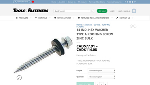 14 IND. HEX WASHER TYPE A ROOFING SCREW ZINC BULK - metal roofing screws bulk