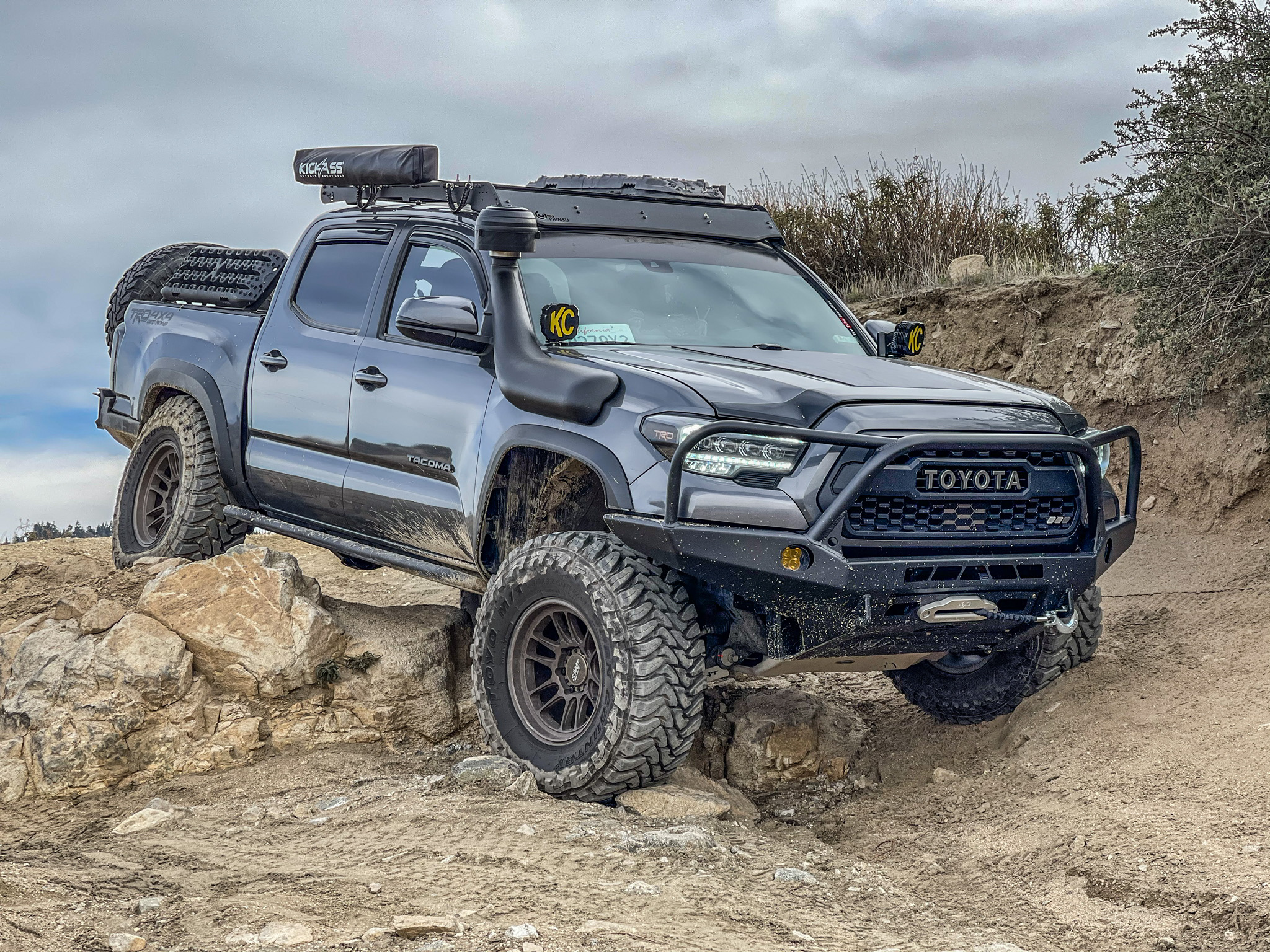 A relevant stock photo of toyota tacoma 4x4 custom in a typical setting.