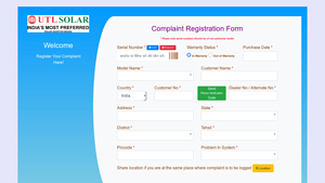 Complaint Registration Form - utl solar inverter company