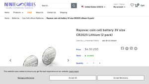 Rayovac coin cell battery 3V size CR2025 Lithium (2 pack) - cr2025 bulk