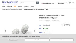 Rayovac coin cell battery 3V size CR2016 Lithium (2 pack) - cr2016 bulk