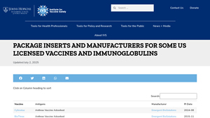 Package Inserts and Manufacturers for some US Licensed Vaccines and ... - mmr vaccine manufacturer