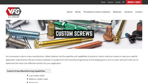 Custom Screw Manufacturer | Valley Fastener Group LLC - machine screws factory