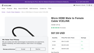 Micro HDMI Male to Female Cable VCELINK - micro hdmi cable bulk