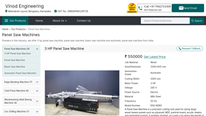 3 HP Panel Saw Machine - Vinod Engineering - panel saw factory