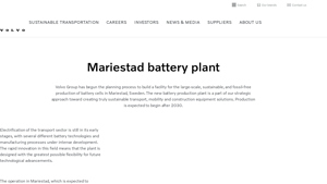Mariestad Battery Plant - Volvo Group - battery factory