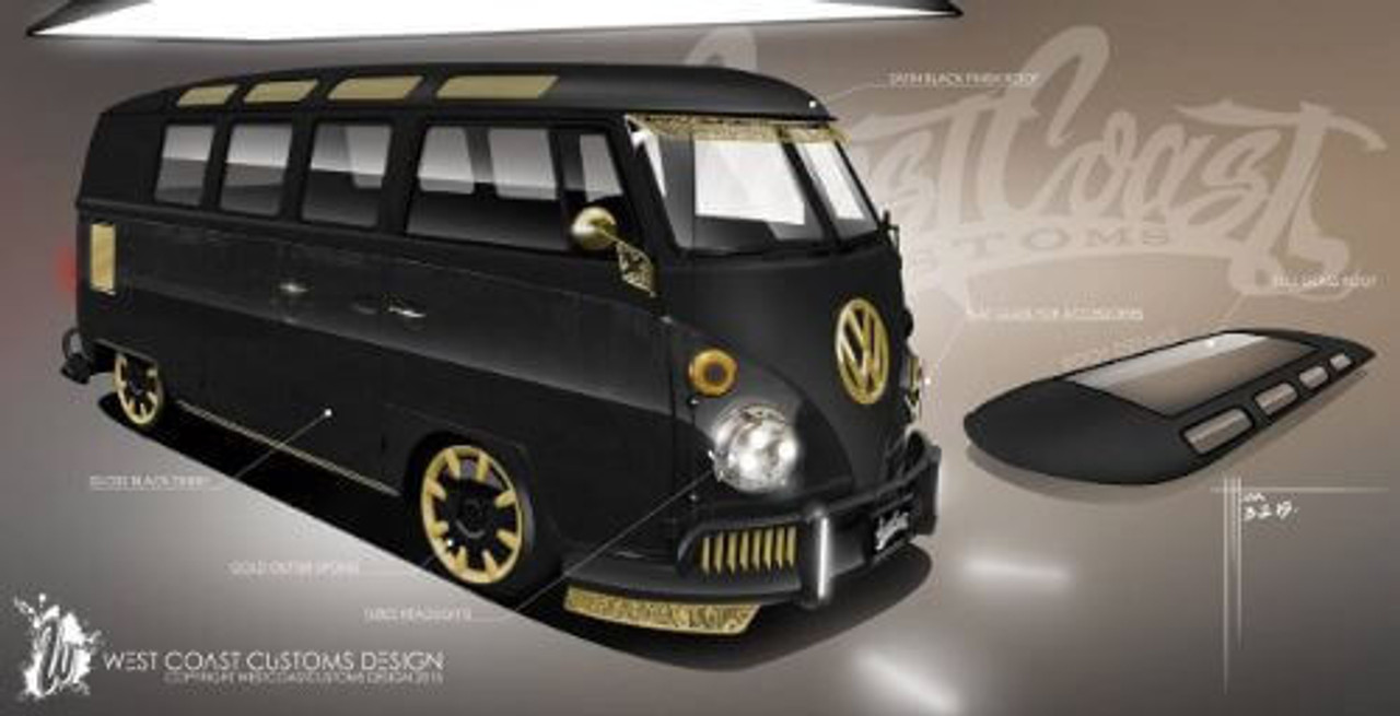A relevant stock photo of vw bus custom in a typical setting.