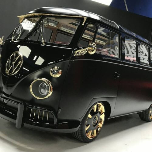 A relevant stock photo of vw bus custom in a typical setting.