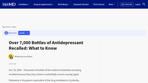 Over 7,000 Bottles of Antidepressant Recalled: What to Know - WebMD - duloxetine recall manufacturer