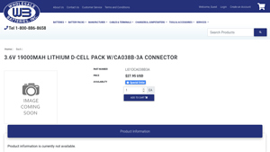 3.6V 19000mAh Lithium D-Cell Pack w/CA038B-3A Connector - d cell battery bulk