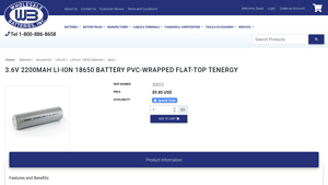 3.6V 2200mAh Li-Ion 18650 Battery PVC-Wrapped Flat-Top Tenergy - 18650 lithium battery bulk