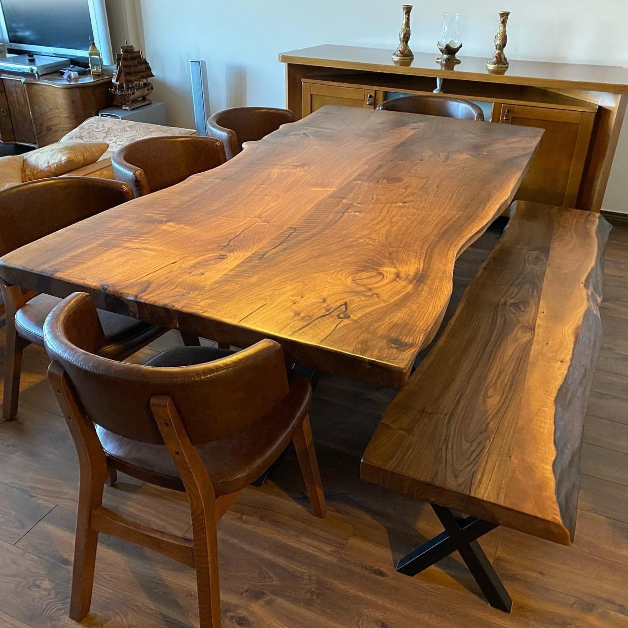 A relevant stock photo of wood table custom in a typical setting.