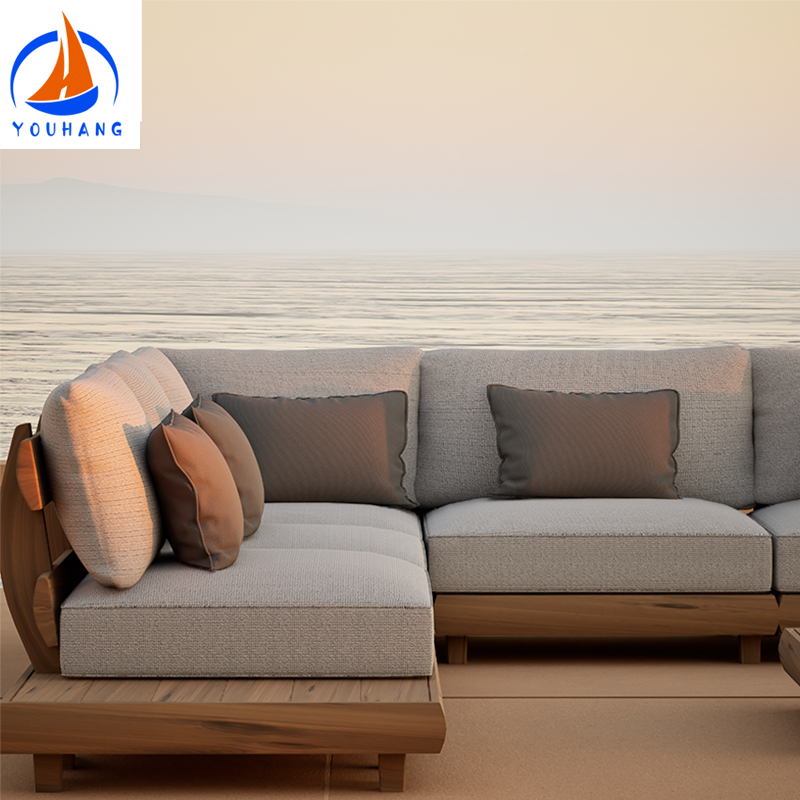 A relevant stock photo of wooden garden furniture china in a typical setting.