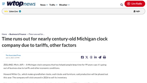 Time runs out for nearly century-old Michigan clock company due to ... - supreme chair company