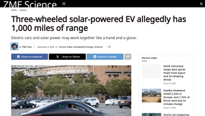 Three-wheeled solar-powered EV allegedly has 1,000 miles of range - aptera car company