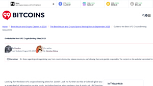 Screenshot of Discover the Best UFC Crypto Betting Sites in 2025 - 99Bitcoins