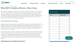 Screenshot of Work RVU Calculator (Relative Value Units) - AAPC