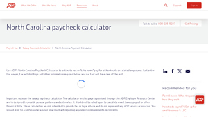 Screenshot of North Carolina Paycheck Calculator - ADP