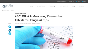 Screenshot of A1C Calculator: What it Measures, Ranges, Tips & More - AgaMatrix