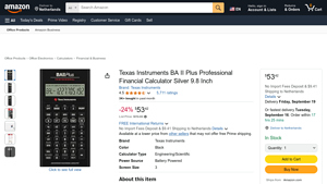 Screenshot of Texas Instruments BA II Plus Professional Financial Calculator Silver ...