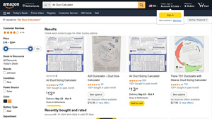 Screenshot of Air Duct Calculator - Amazon.com