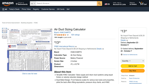 Screenshot of Air Duct Sizing Calculator : Tools & Home Improvement - Amazon.com