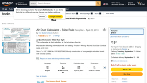 Screenshot of Air Duct Calculator - Slide Rule: Builder's Book, Inc. - Amazon.com