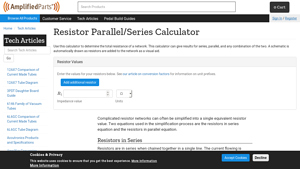 Screenshot of Resistor Parallel/Series Calculator - Amplified Parts