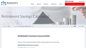 Screenshot of Best Retirement Savings Calculators - Annuity Resources